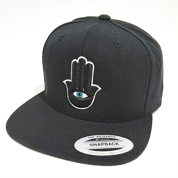 Hamsa Hand 3rd Eye 3D Embroidered Black Snapback Hat Flat Bill 6 Panel Yupoong - Picture 1 of 10